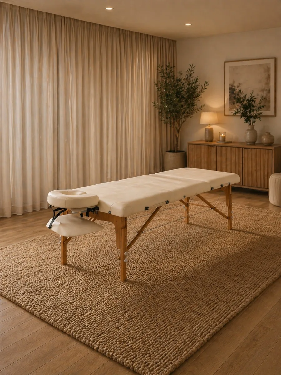 Mobile Massagebank in einem warm beleuchteten Raum